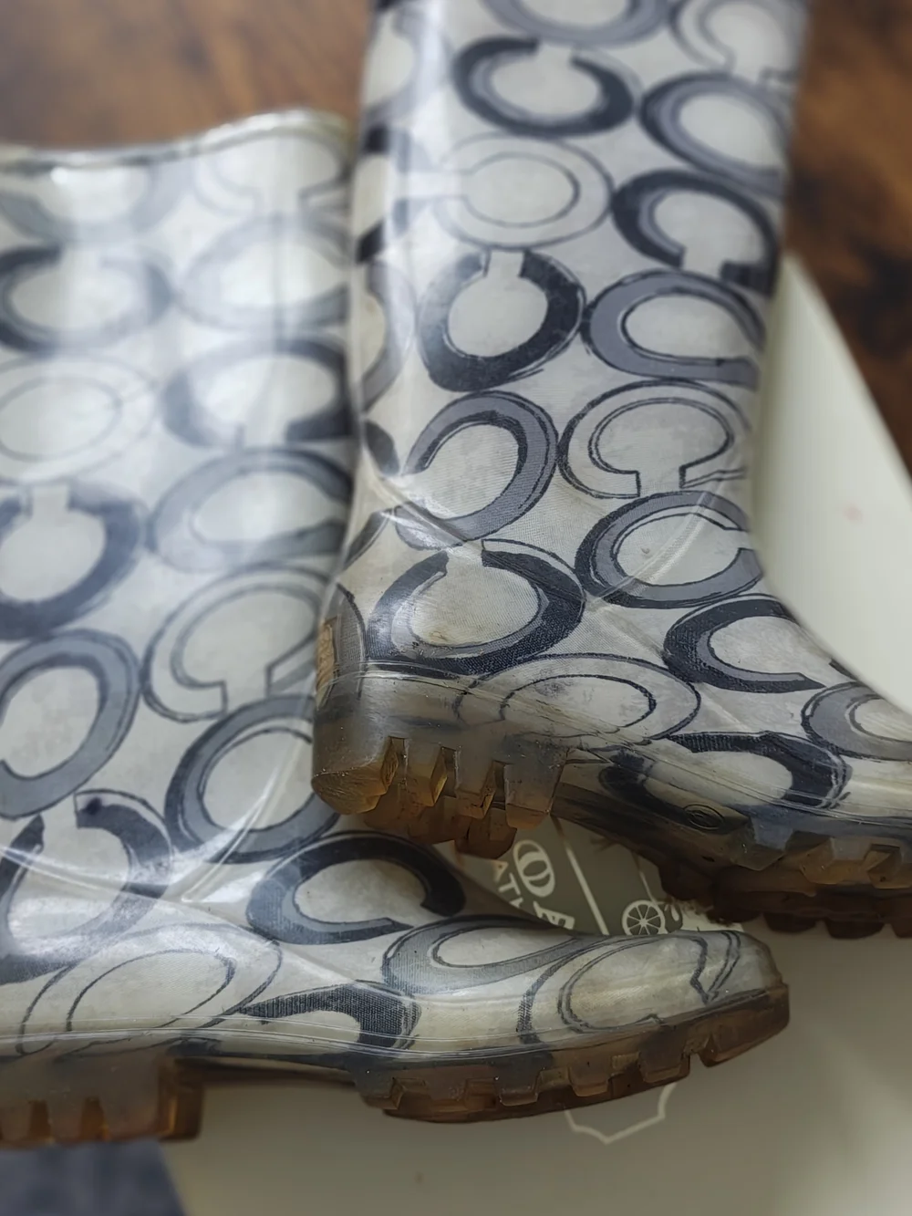 Coach Gray Signature Logo Rain Boots
